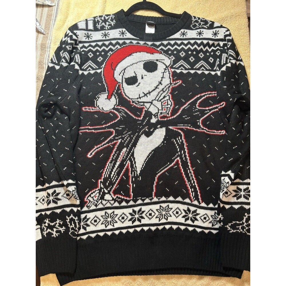 Disney Nightmare Before Christmas Jack Skellington Sweater Black Red Size L